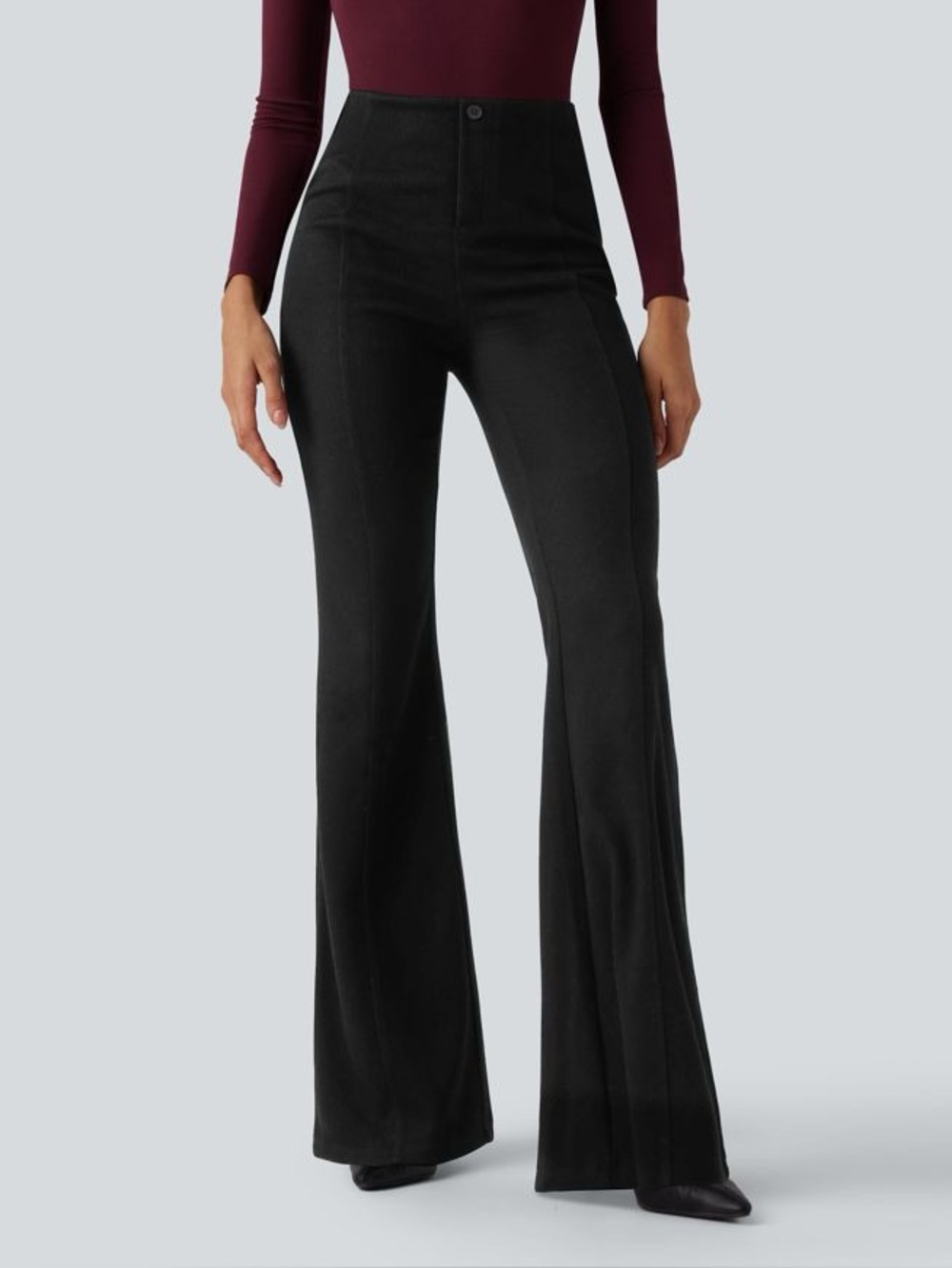 Halara Ribbed High Waisted Tummy Control Flare Pants Black Size Large
